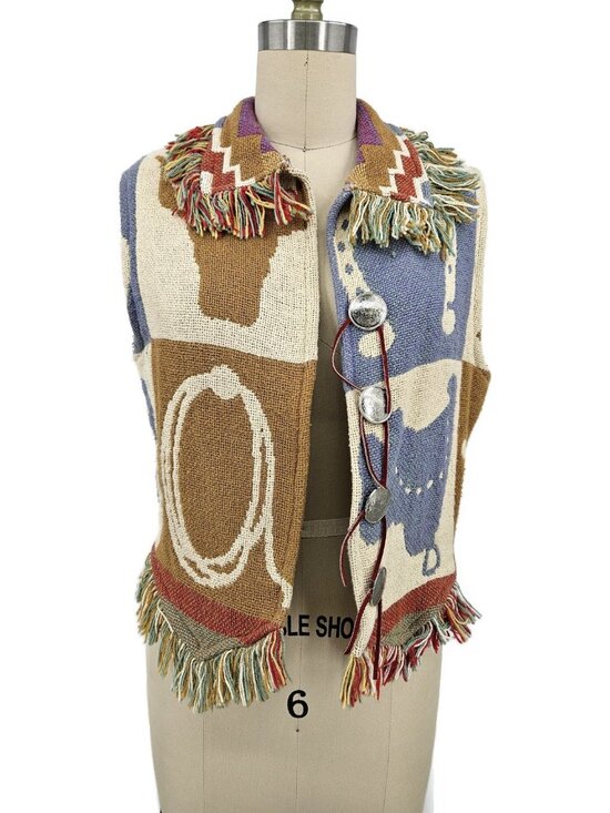 E Clair Designs Jackets & Blazers - E Clair Designs Southwestern Vest Womens S/M Cactus Horseshoe Lasso
